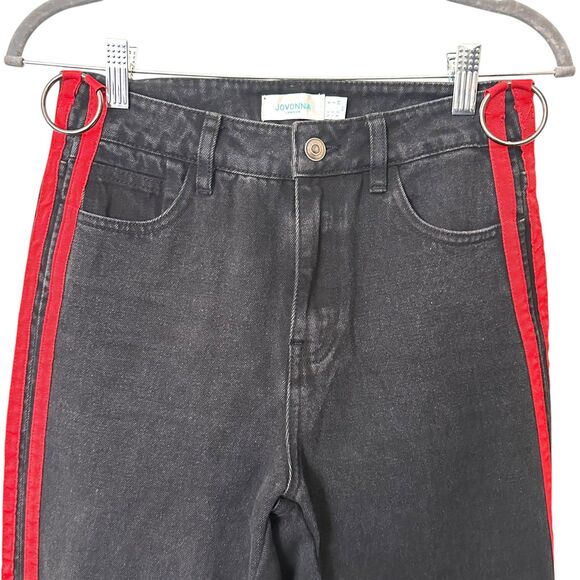 JOVONNA LONDON Striped Distressed Ankle Jeans Black Sz 4 - Picture 5 of 6